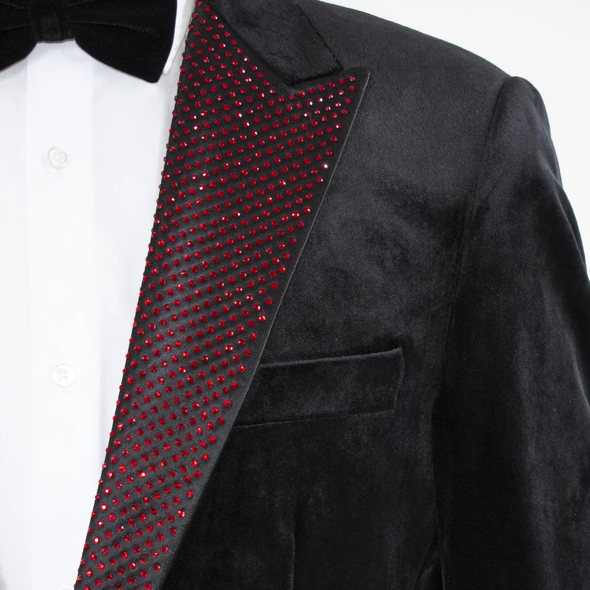 Black Velvet Dinner Jacket with Red Rhinestone Lapels