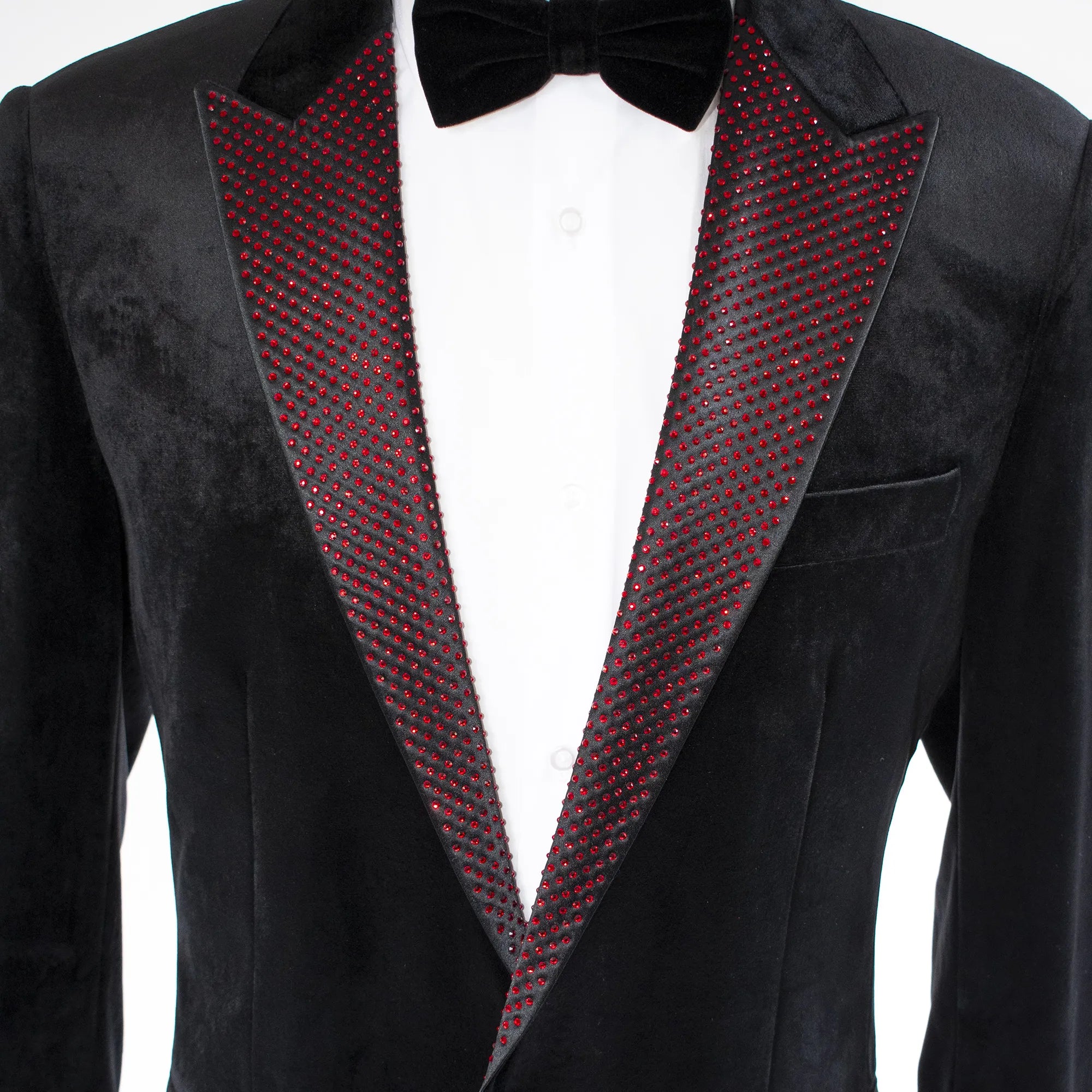 Black Velvet Dinner Jacket with Red Rhinestone Lapels