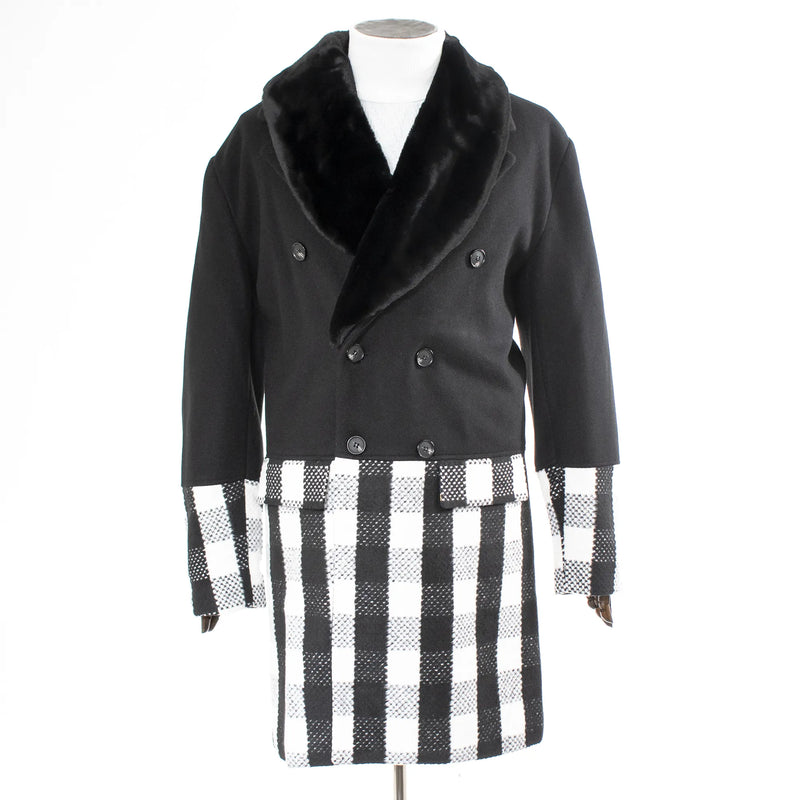 Black Double-Breasted Overcoat With Removable Collar