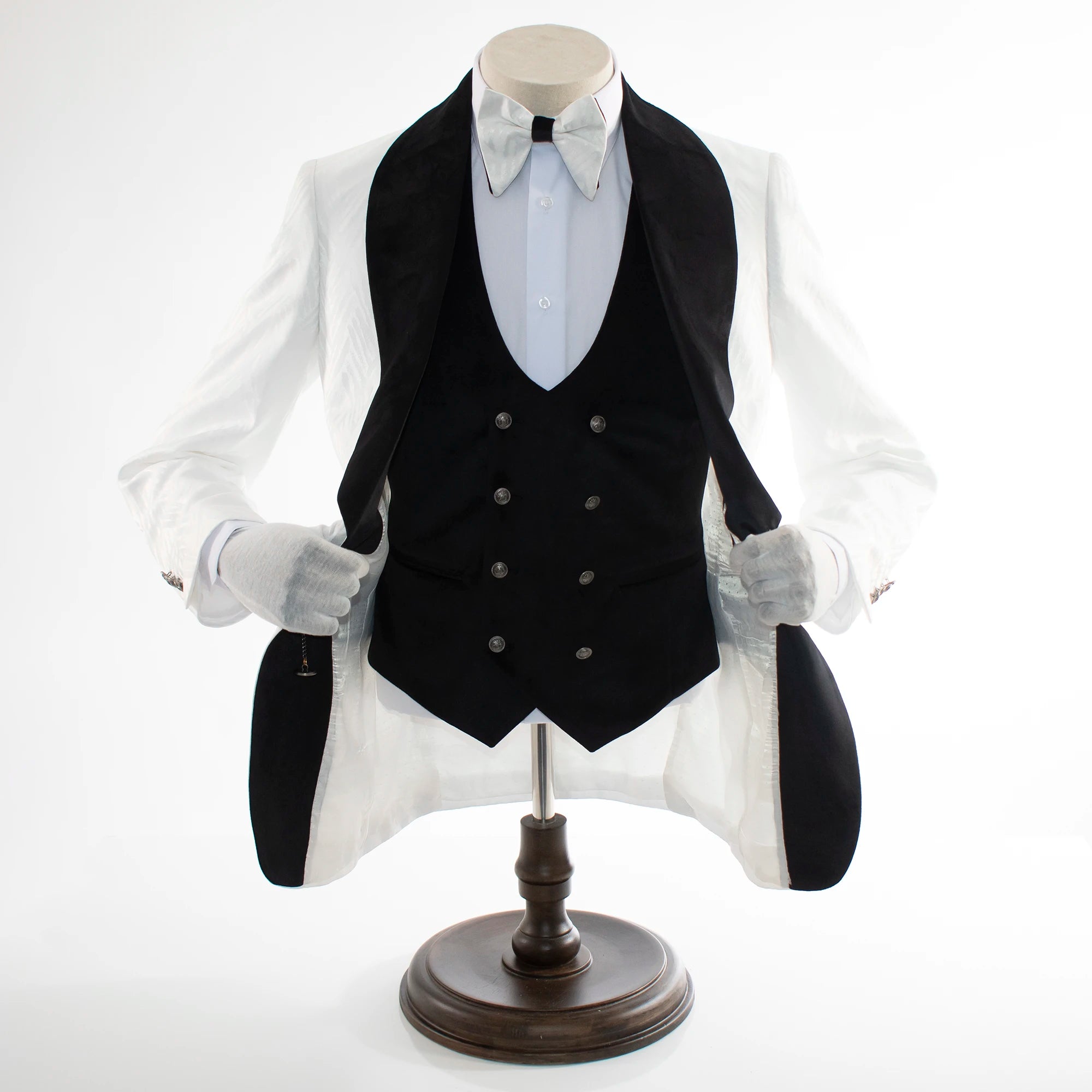 White Scratched Herringbone 3-Piece Slim-Fit Tuxedo
