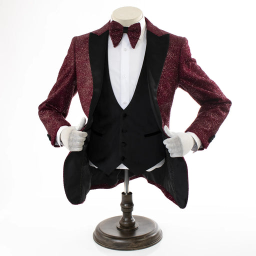 Burgundy Sparkle 3-Piece Slim-Fit Tuxedo