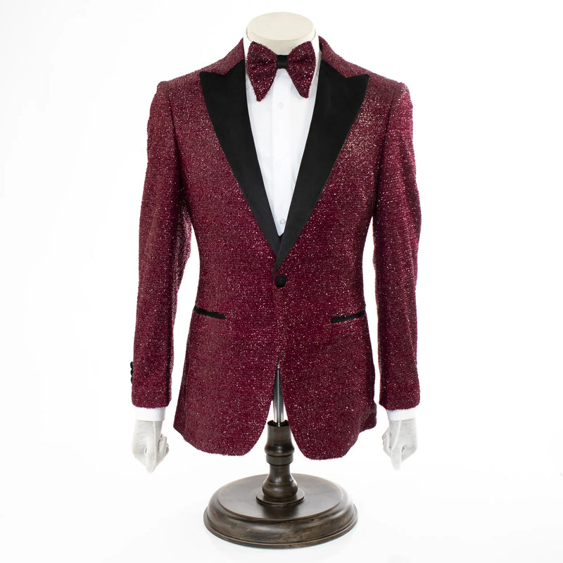 Burgundy Sparkle 3-Piece Slim-Fit Tuxedo