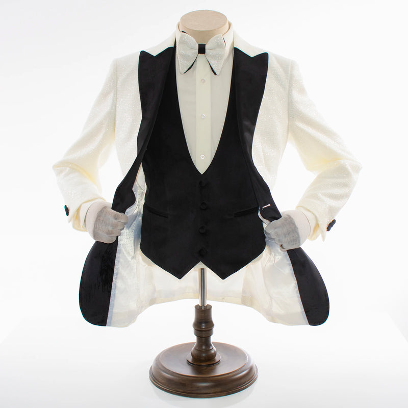 Off-White Sparkle 3-Piece Slim-Fit Tuxedo