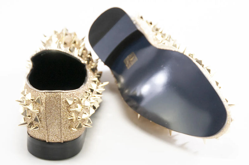Men's Black And Gold Spiked Slip-On Dress Loafer