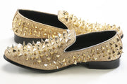 Men's Black And Gold Spiked Slip-On Dress Loafer