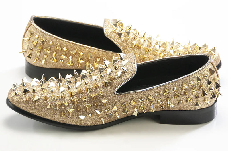 Men's Black And Gold Spiked Slip-On Dress Loafer