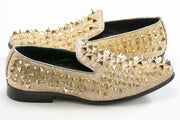 Men's Black And Gold Spiked Slip-On Dress Loafer