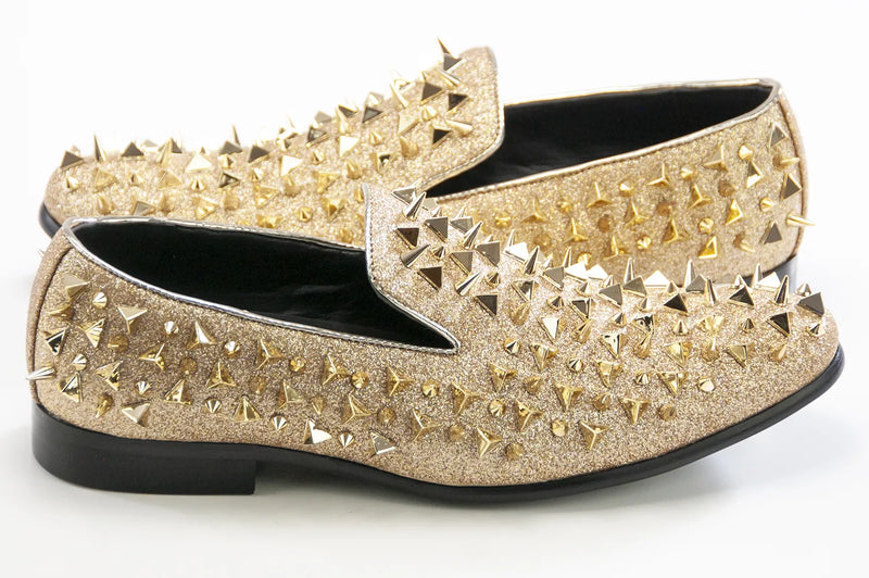 Men's Black And Gold Spiked Slip-On Dress Loafer