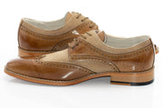 Men's Tan Brown Derby Dress Shoe With Wingtip Brogue