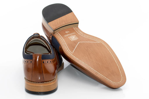 Men's Brown And Navy Blue Derby Dress Shoe With Wingtip Brogue