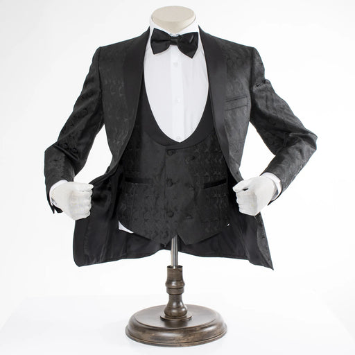 Black Paisley 3-Piece Slim-Fit Tuxedo - Front, Vest