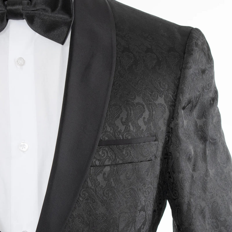 Black Paisley 3-Piece Slim-Fit Tuxedo - Shawl Lapel
