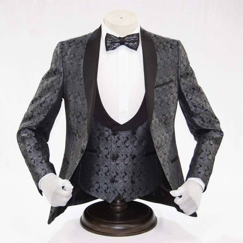 Men's Gray Paisley Slim-Fit Tuxedo Vest