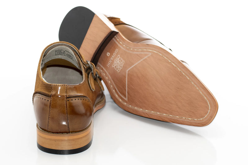 Tan Cap-Toe Monk Strap Dress Shoes
