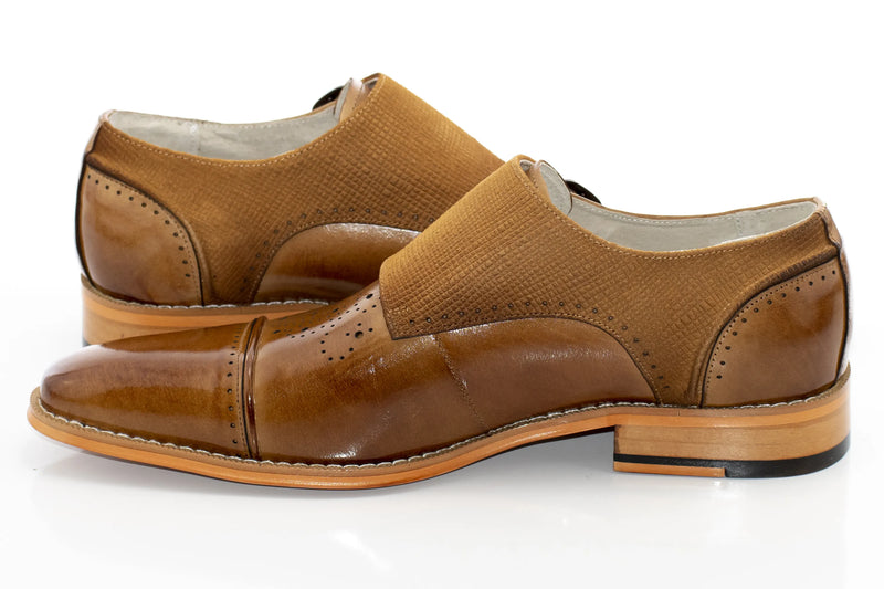 Tan Cap-Toe Monk Strap Dress Shoes