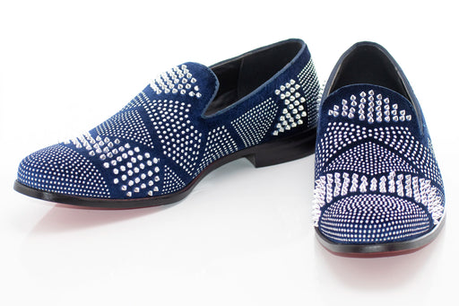 Men's Navy Blue Studded Spiked Dress Loafer