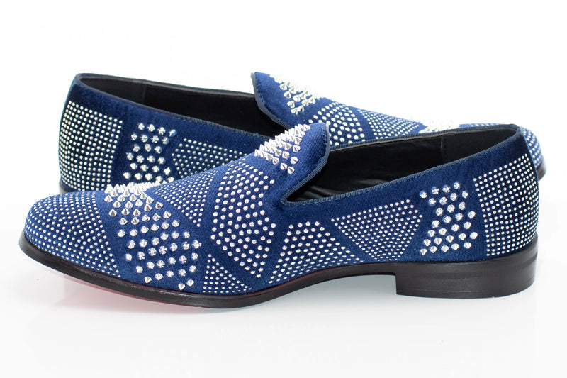 Men's Navy Blue Studded Spiked Dress Loafer