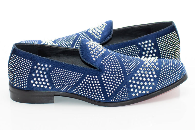 Men's Navy Blue Studded Spiked Dress Loafer