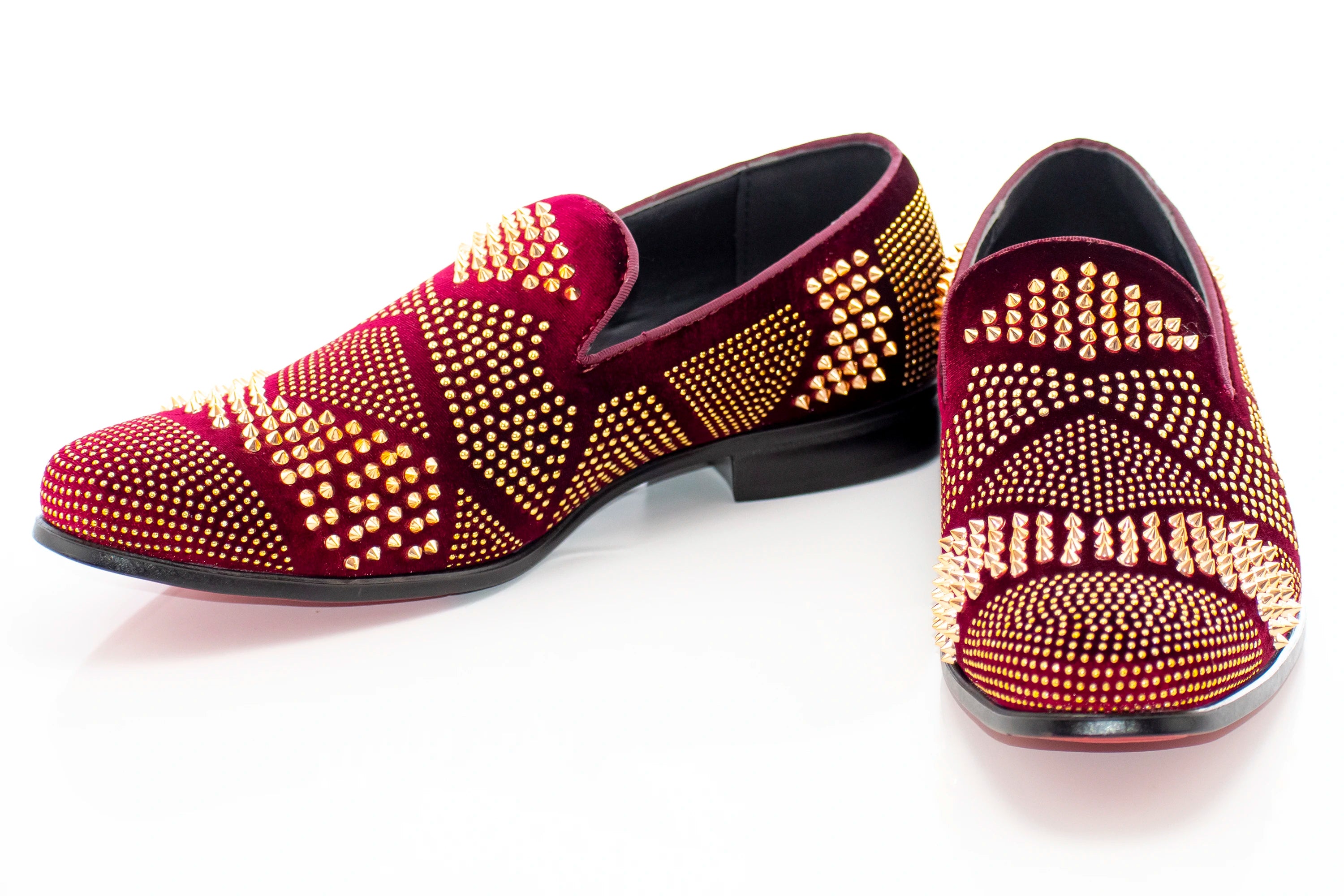 Men's Wine Purple And Gold Studded Spiked Dress Loafer
