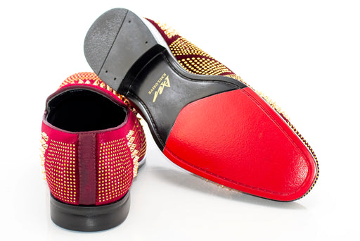 Men's Wine Purple And Gold Studded Spiked Dress Loafer