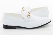 Men's White Patent Leather Bit-Loafer Dress Shoe - Quarter, Heel