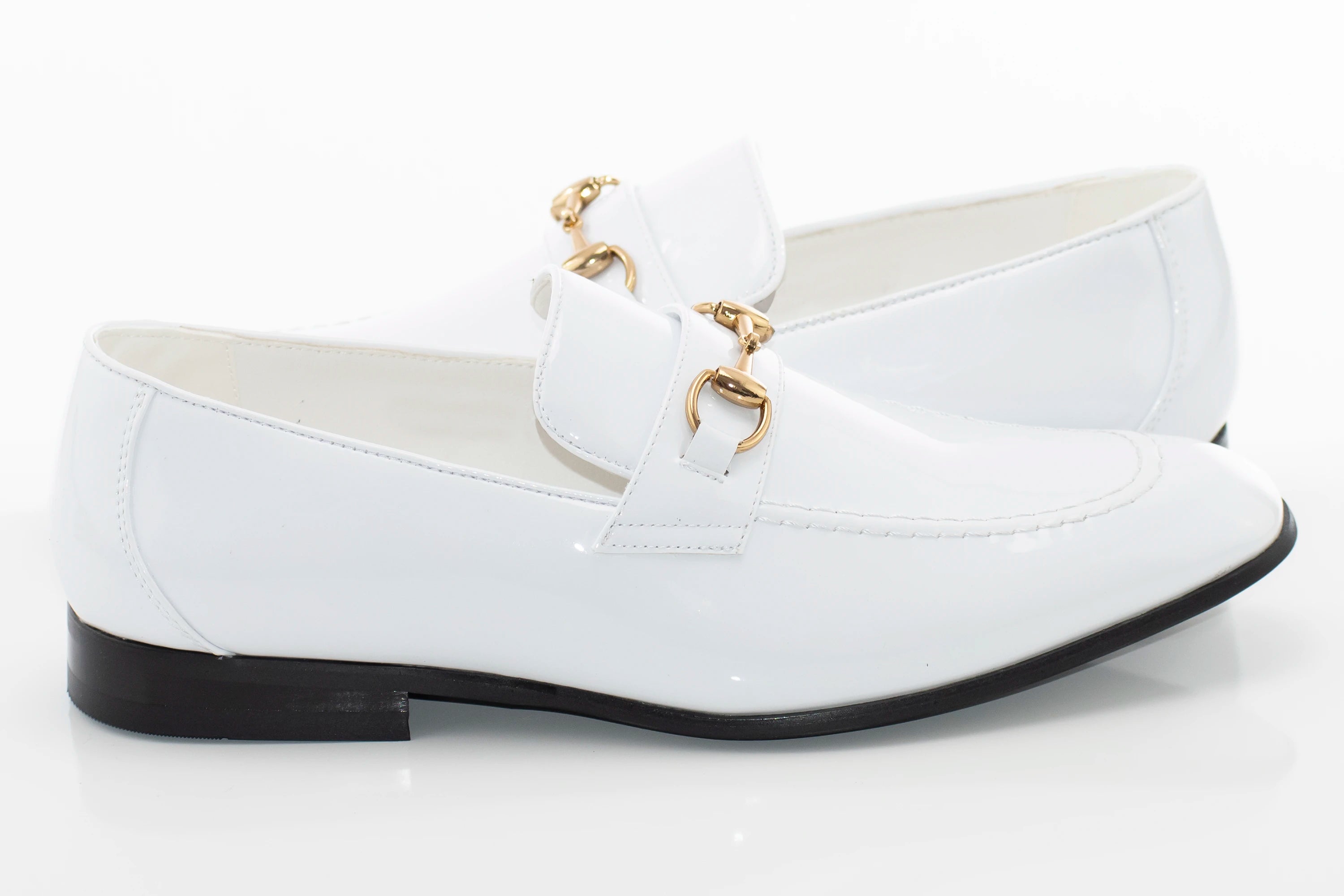 Men's White Patent Leather Bit-Loafer Dress Shoe - Quarter, Heel