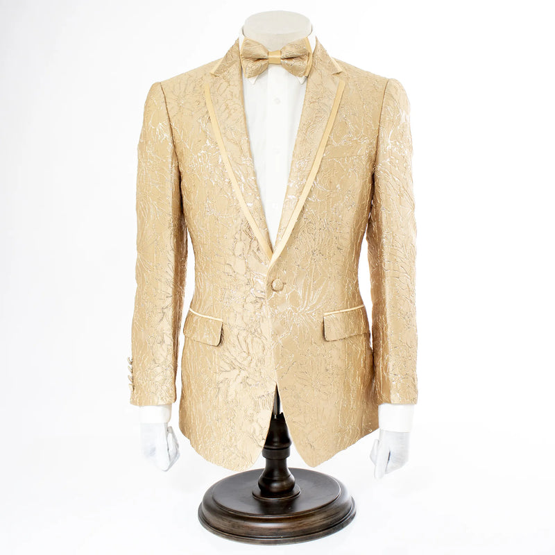 Men's Beige Damask Embroidered 2-Piece Slim-Fit Tuxedo 