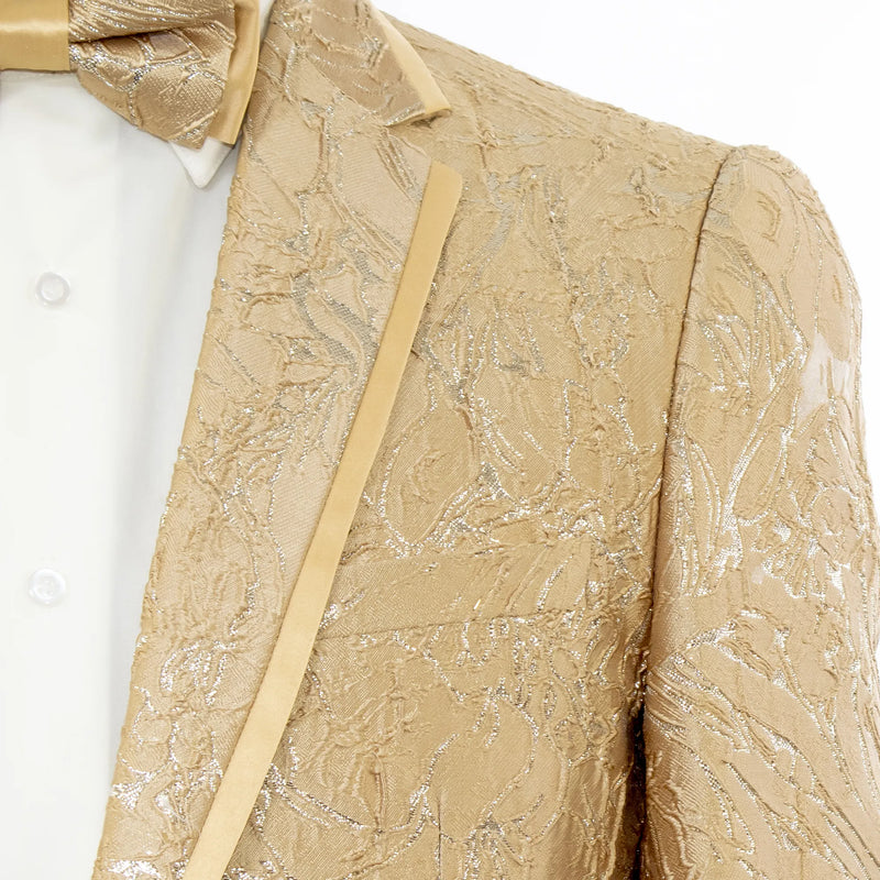 Men's Beige Damask 2-Piece Slim-Fit Tuxedo Notch Lapel