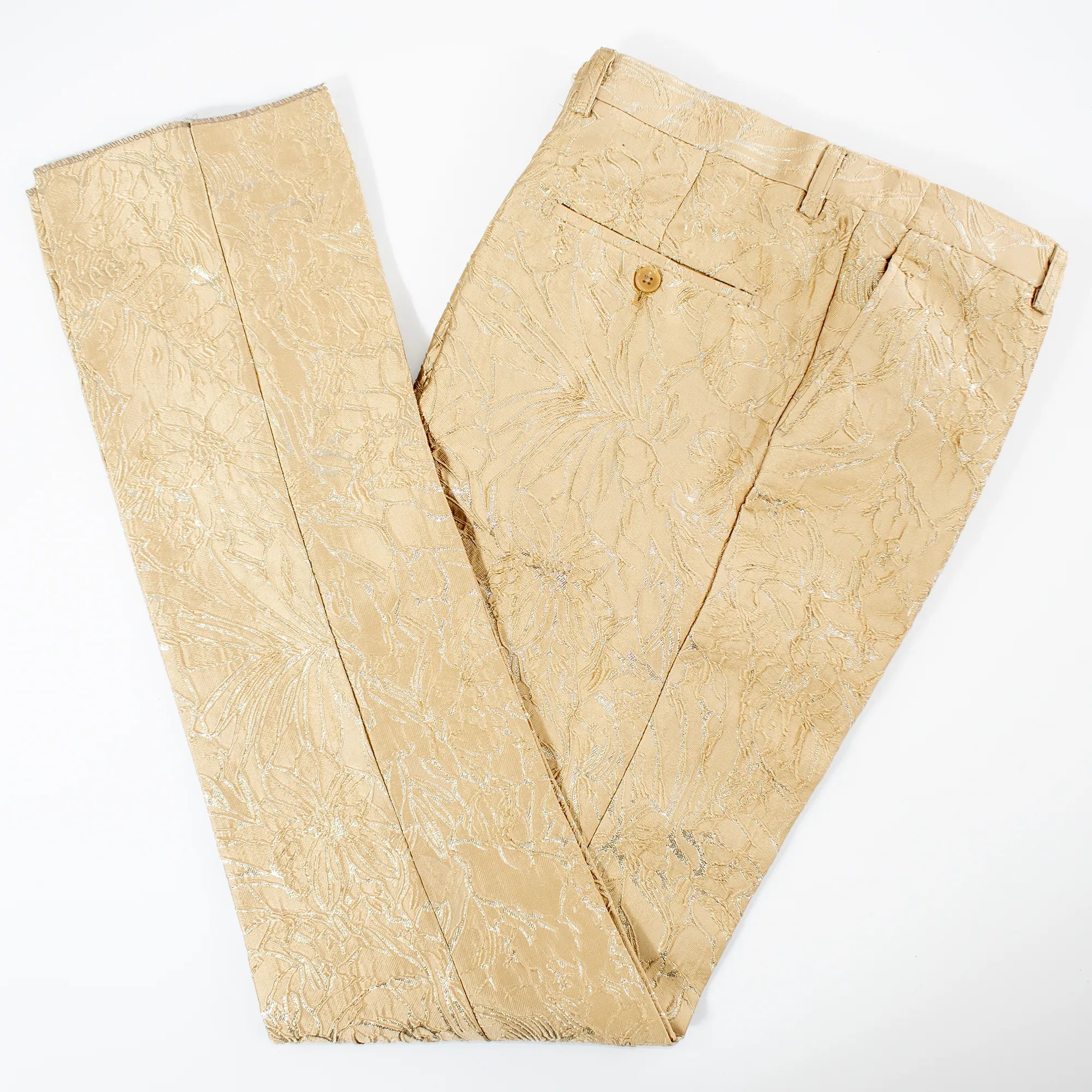 Men's Beige Damask 2-Piece Slim-Fit Tuxedo Pants