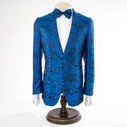 Men's Blue Paisley Modern-Fit Dinner Jacket - Front Closure