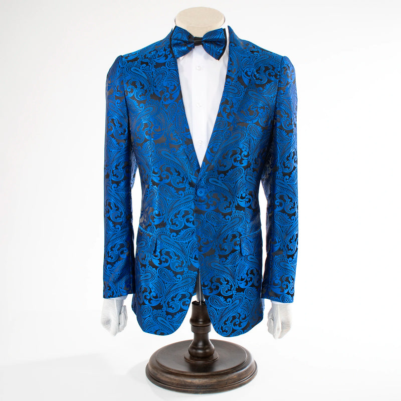 Men's Blue Paisley Modern-Fit Dinner Jacket - Front Closure