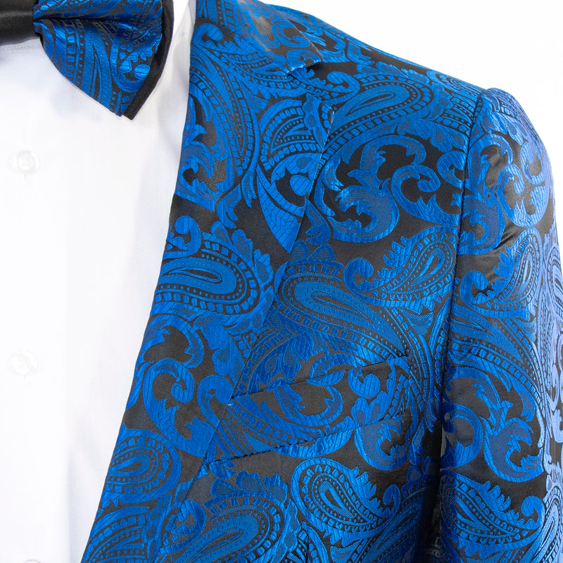 Men's Blue Paisley Modern-Fit Dinner Jacket - Notch Lapel