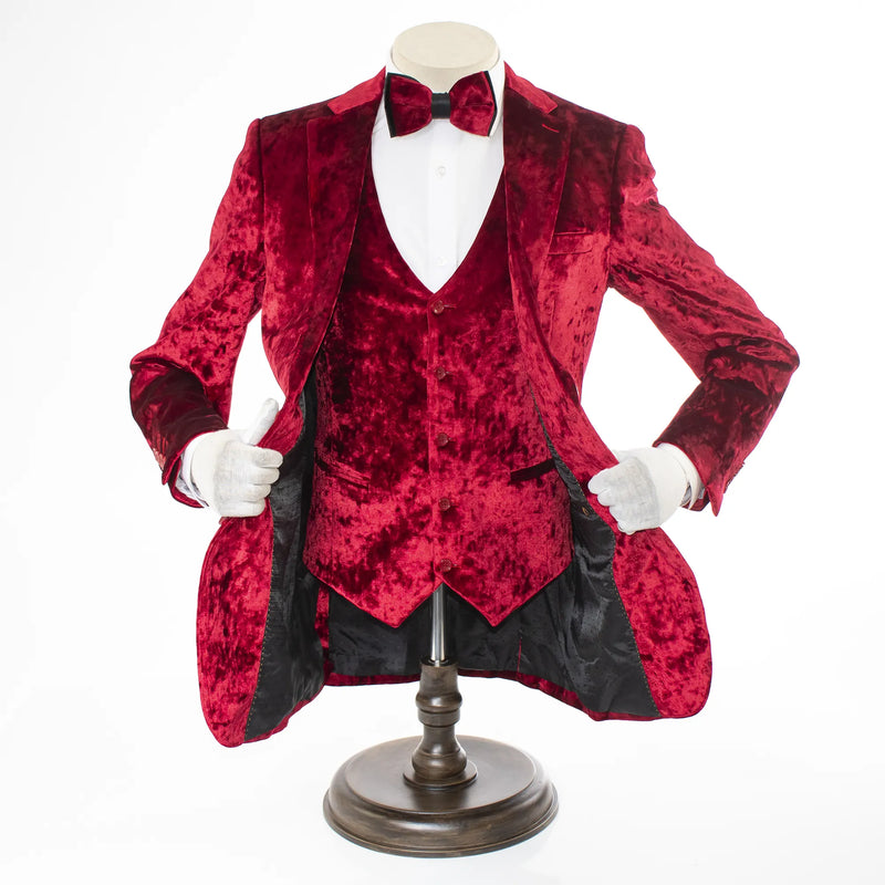 Men's Red Crushed Velvet Tuxedo Vest