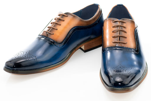Men's Navy Blue And Brown Oxford Dress Shoe With Medallion Toe