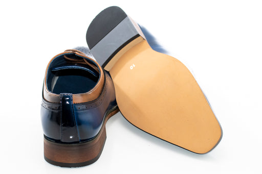 Men's Navy Blue And Brown Oxford Dress Shoe With Medallion Toe