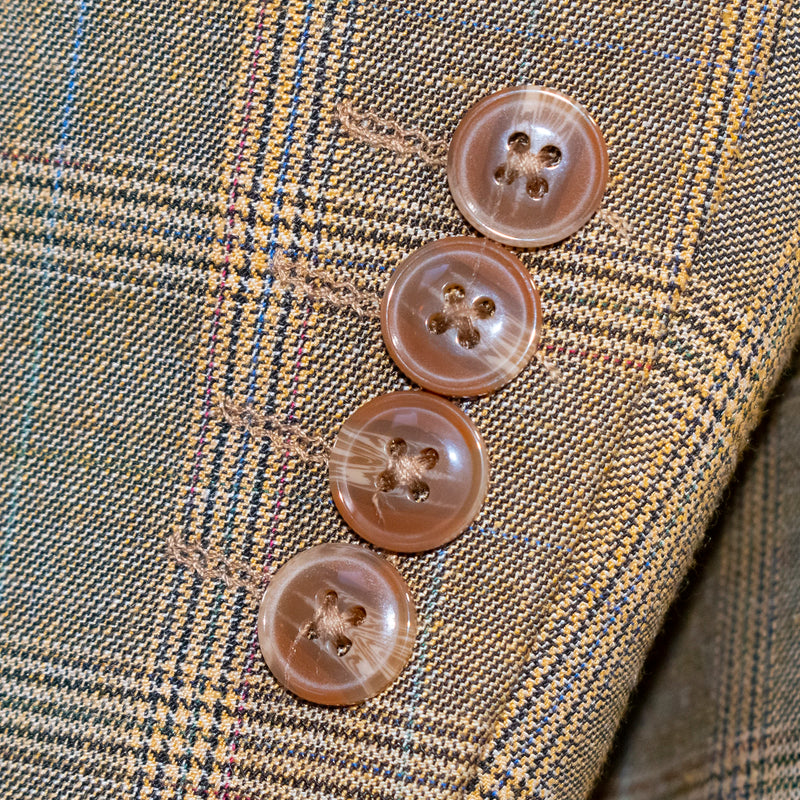 Men's Tan Brown Glen Check Plaid Slim-Fit Suit With Notch Lapels