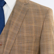 Men's Tan Brown Glen Check Plaid Slim-Fit Suit With Notch Lapels