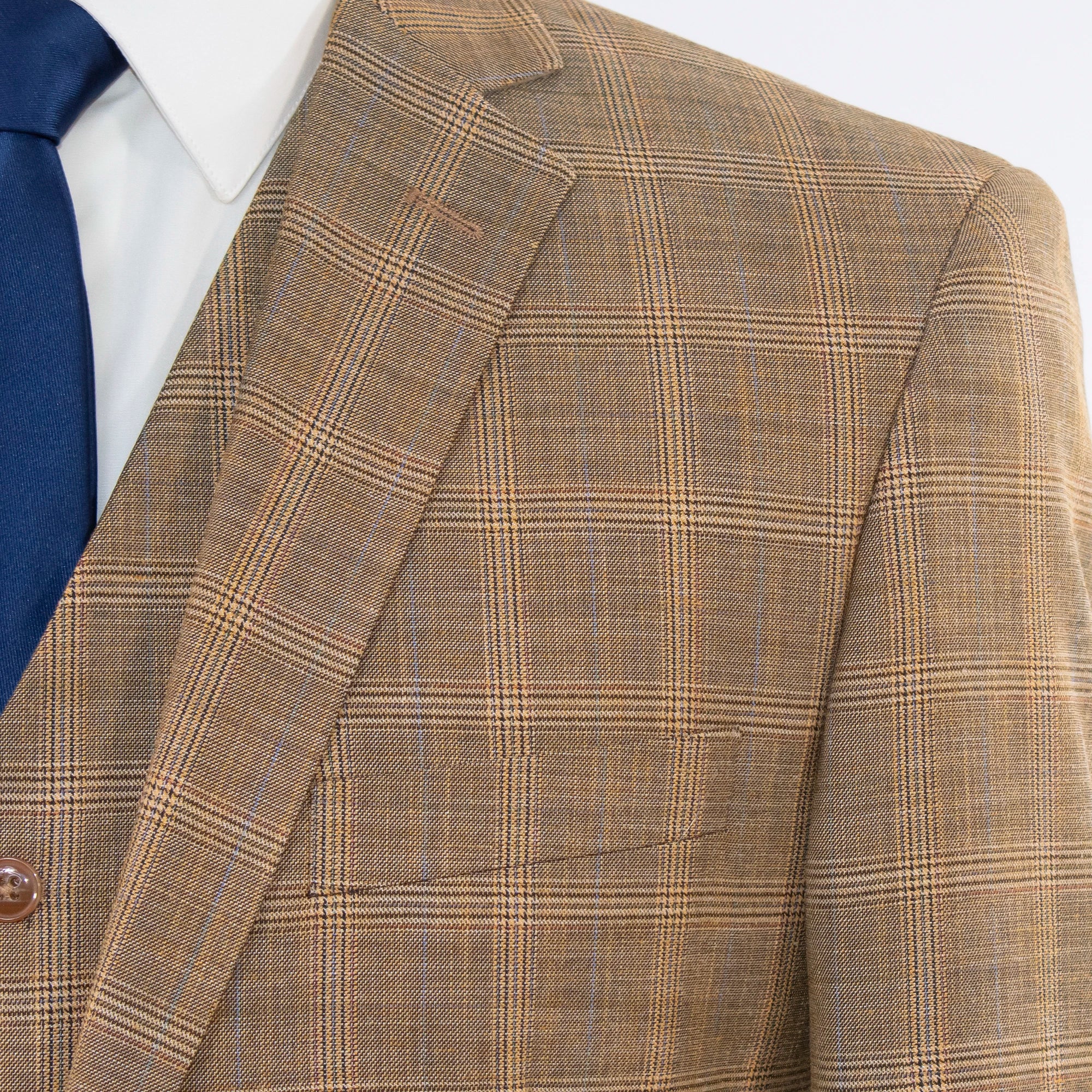 Men's Tan Brown Glen Check Plaid Slim-Fit Suit With Notch Lapels