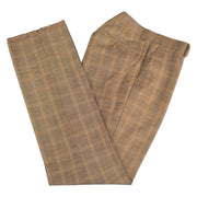 Men's Tan Brown Glen Check Plaid Slim-Fit Suit With Notch Lapels