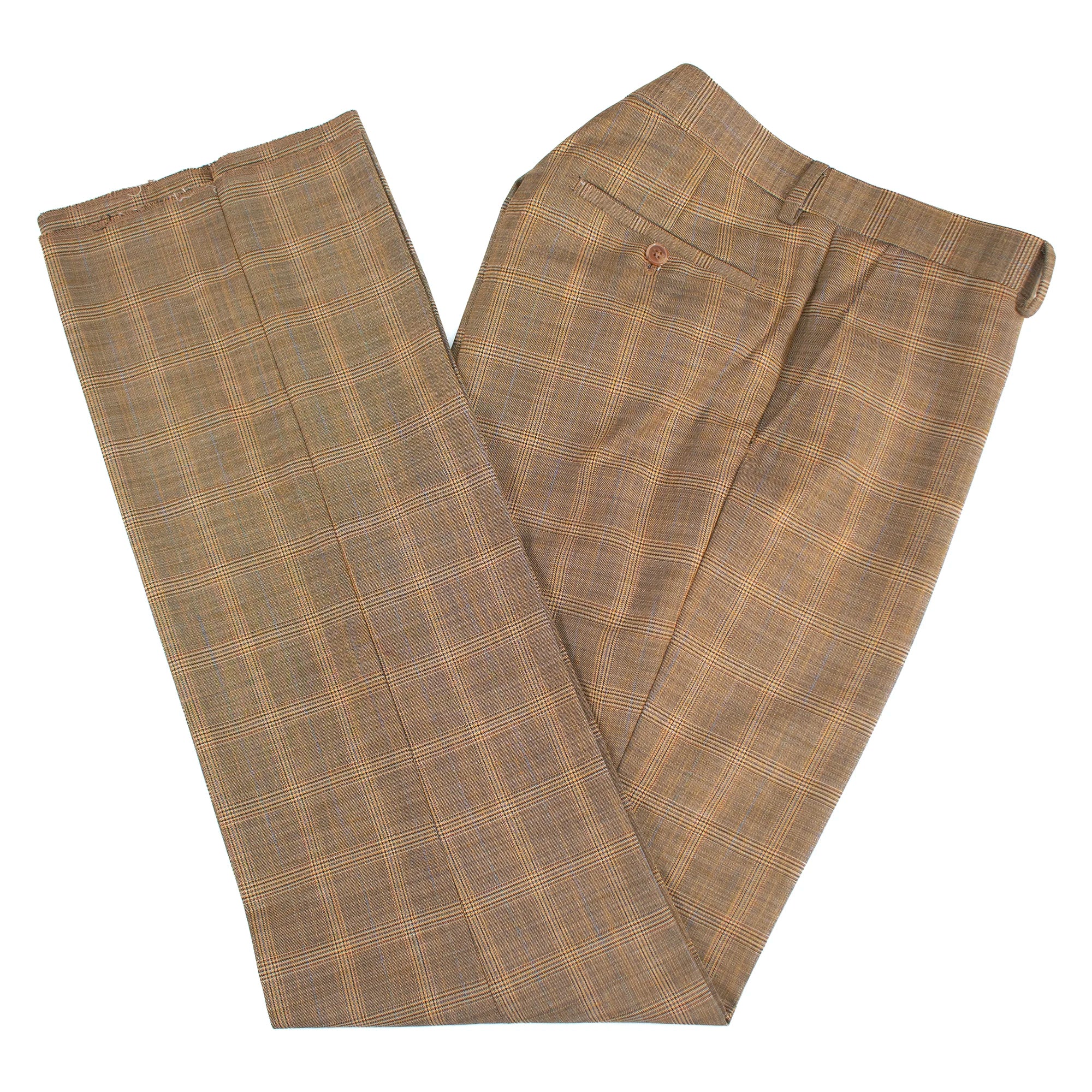Men's Tan Brown Glen Check Plaid Slim-Fit Suit With Notch Lapels