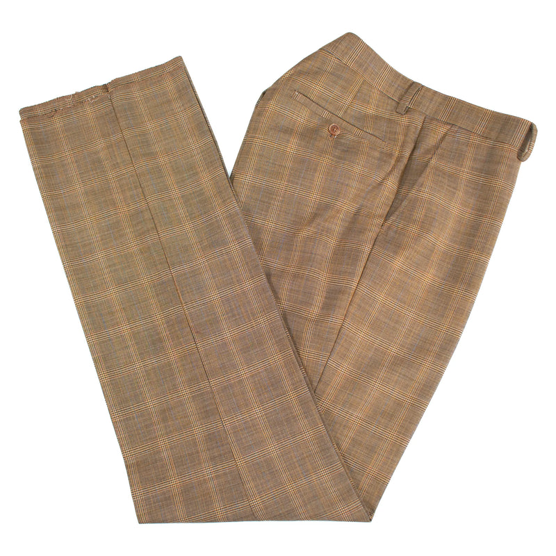 Men's Tan Brown Glen Check Plaid Slim-Fit Suit With Notch Lapels