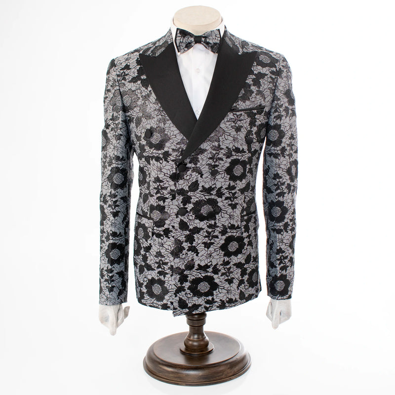 Monte | Gray Floral 3-Piece Tailored-Fit Tuxedo