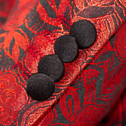 Men's Red Floral 3-Piece Tuxedo With Peak Lapels