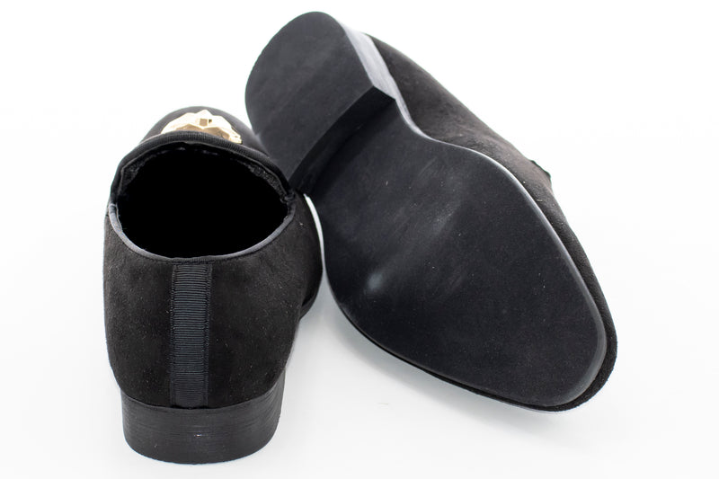 Black Suede Smoking Loafer with Gold Lion Bit