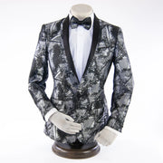 Black and Gray Patterned 2-Piece Tailored-Fit Tuxedo