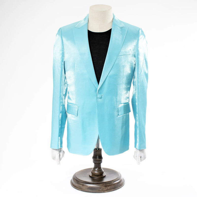 Men's Turquoise Blue Metallic 2-Piece Slim-Fit Suit