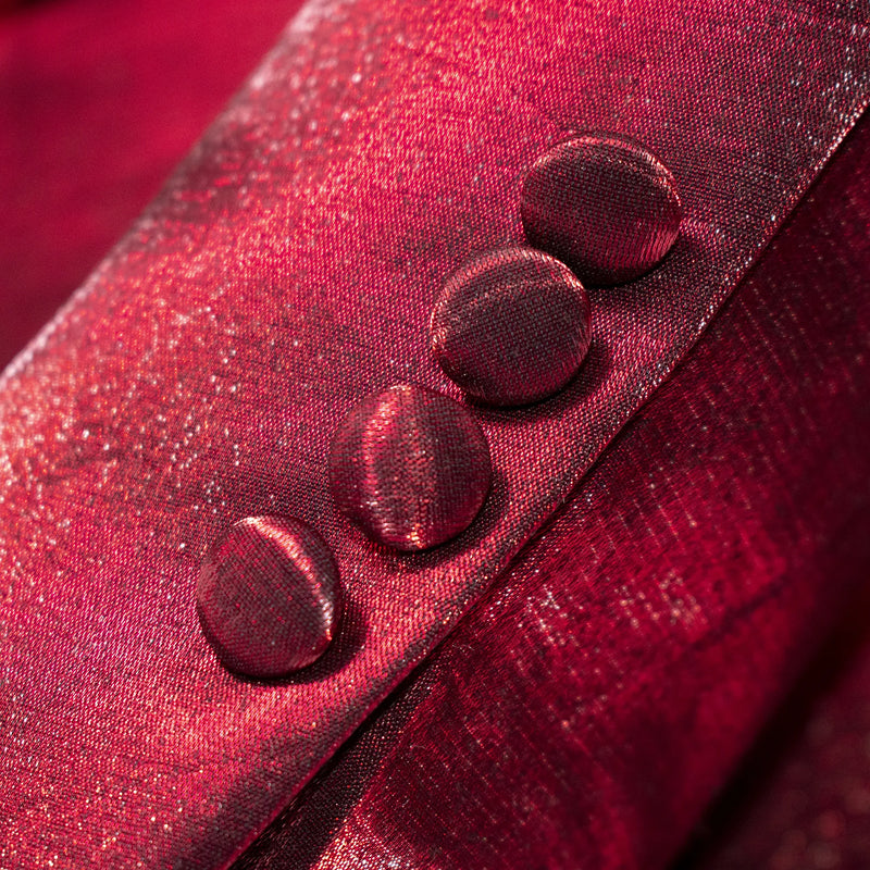 Men's Burgundy Metallic Slim-Fit Suit Button Cuffs