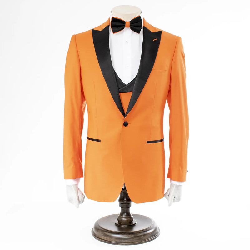 Men's Orange 3-Piece Slim-Fit Tuxedo - Single-Button Closure