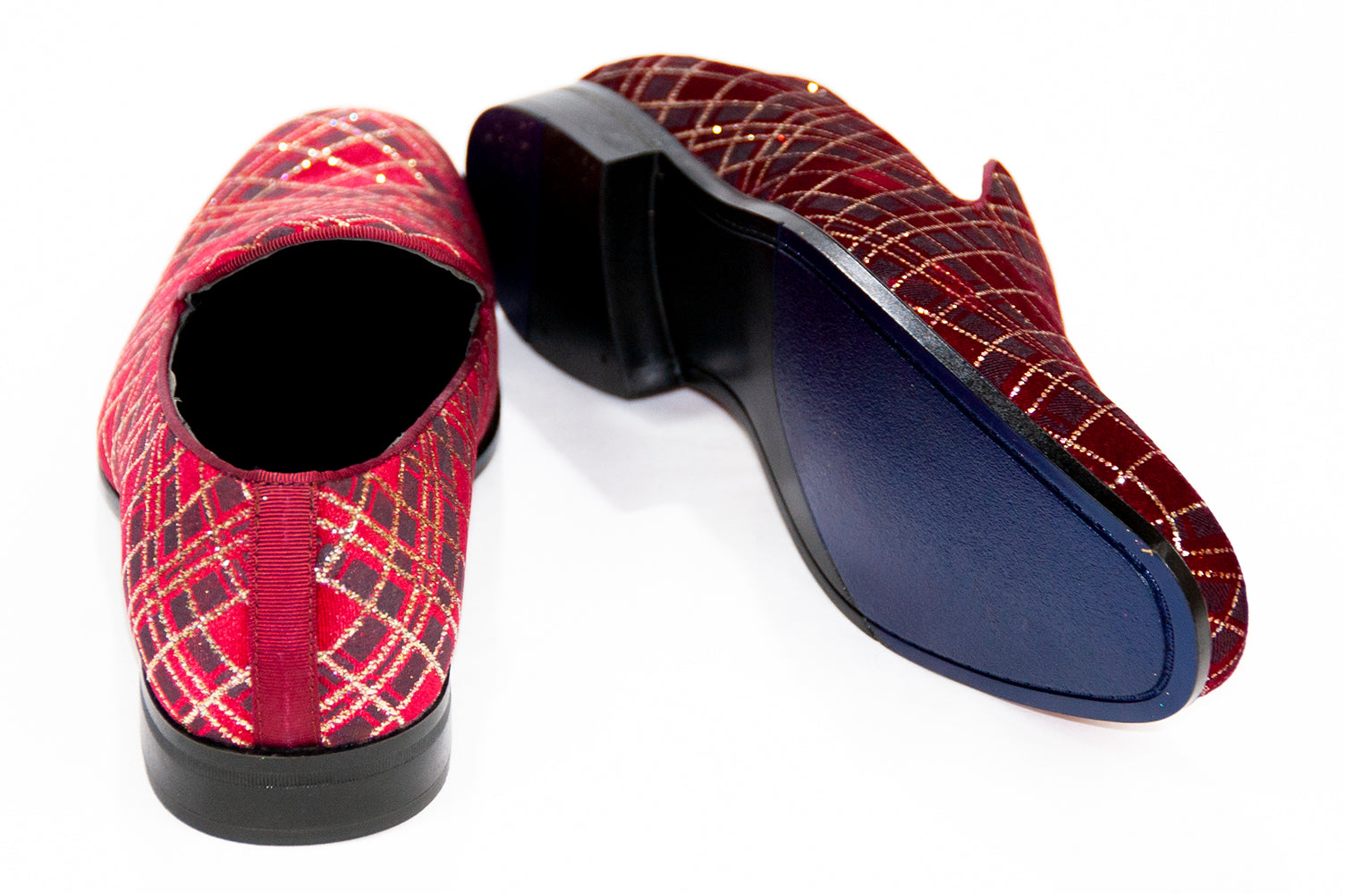Men's Berry and Gold Velvet Glittered Patterned Smoking Loafer