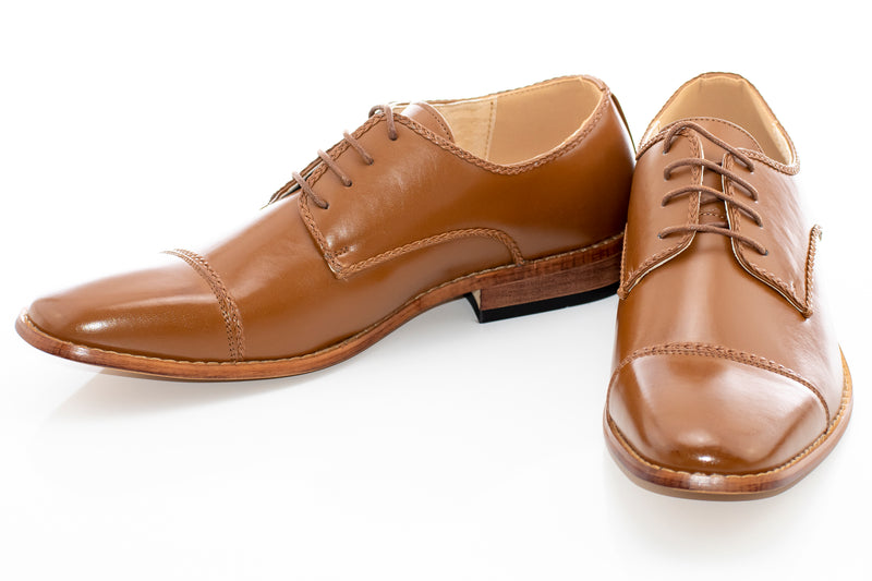 Tan Derby Cap-Toe Lace-Up